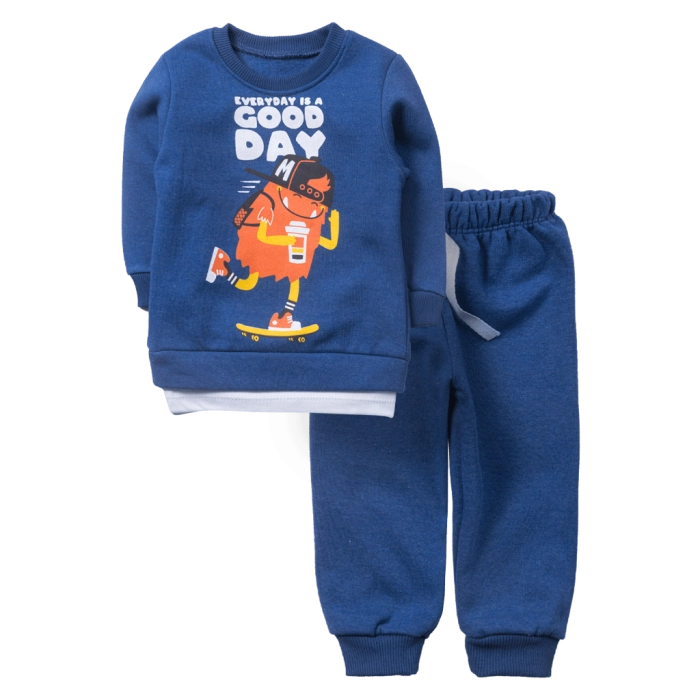 Παιδικό σετ φόρμας για αγόρια Good Day μπλε χειμωνιάτικο βαμβακερό άνετο σχολείο με χνούδι ετών online (1)