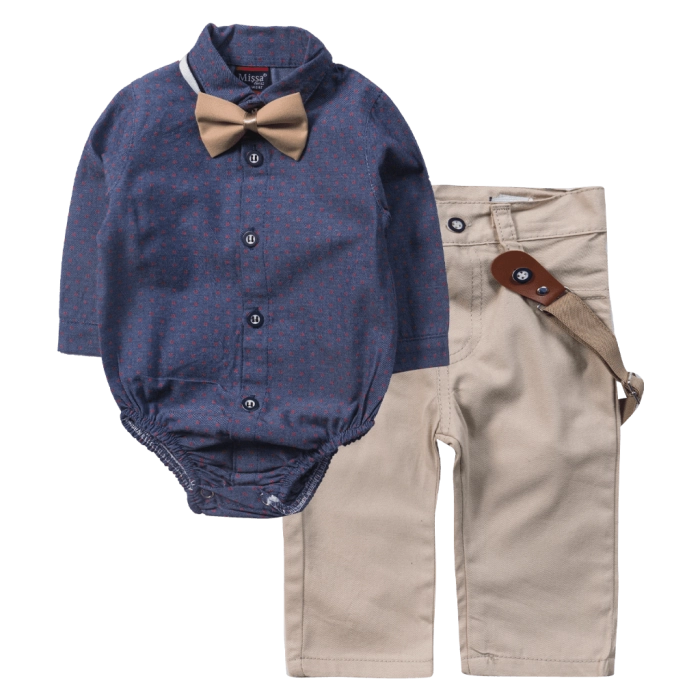 Βρεφικό σετ με πουκάμισο για αγόρια Mini Sir μπλε καλό γάμο βάφτιση παπιογιόν τιράντες μηνών online (1)