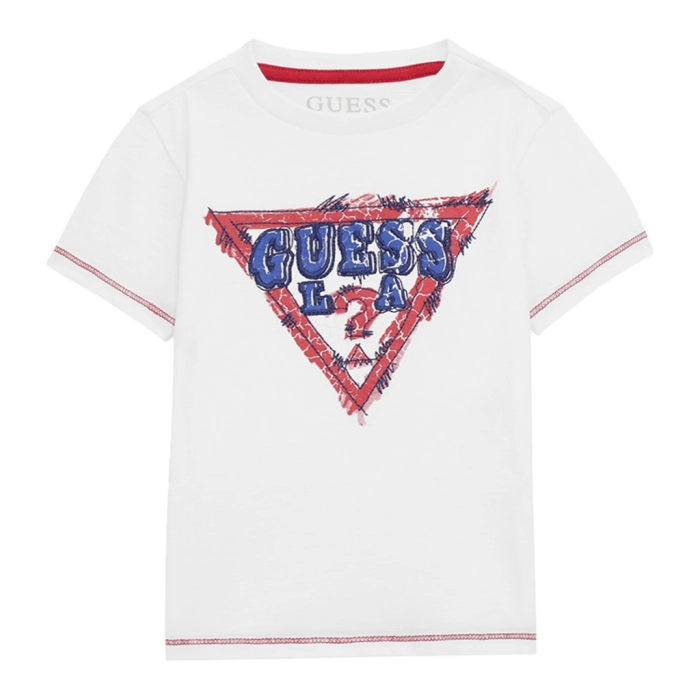 Παιδική μπλούζα Guess για αγόρια Farley άσπρο επώνυμη καλοκαιρινή μακό άνετη ετών online (3)