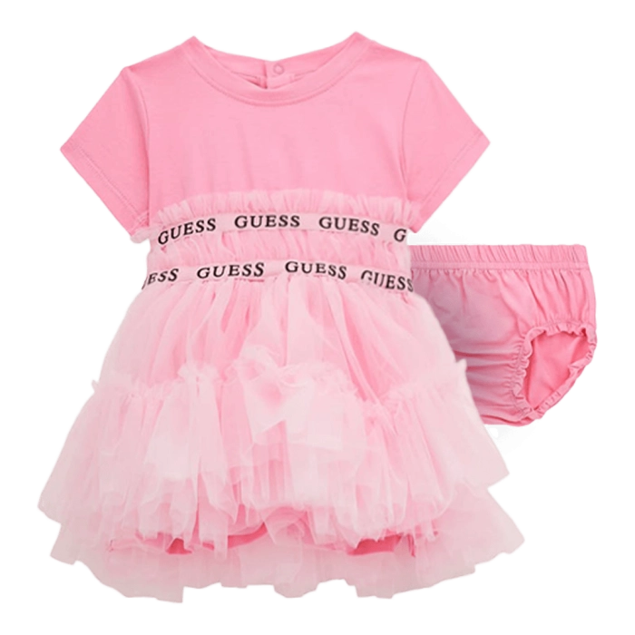 Βρεφικό φόρεμα GUESS για κορίτσια Sugar ροζ κοριτσίστικα μοντέρνα καλοκαιρινά φορέματα επώνυμα online ετών  (2)