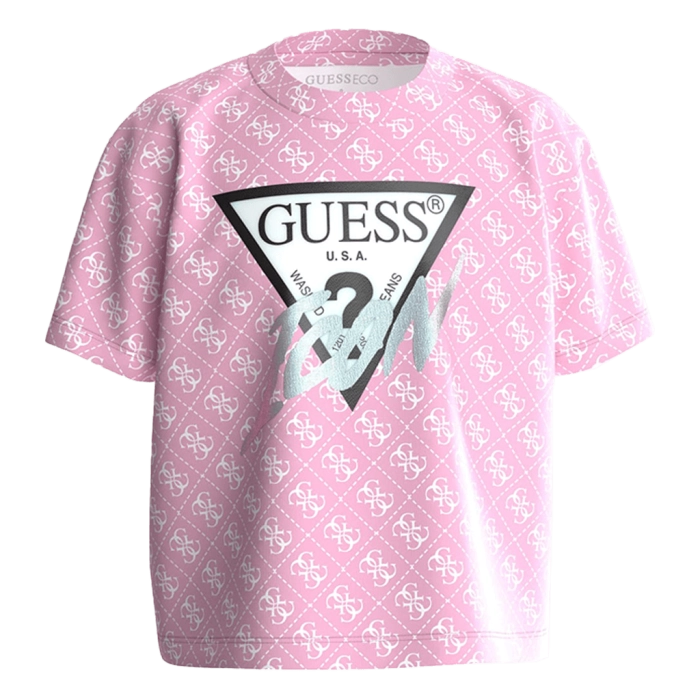 Παιδική μπλούζα GUESS για κορίτσια Logo Icon ροζ καθημερινή ελάστική κοντή επώνυμη μακό ετών crop online (3)
