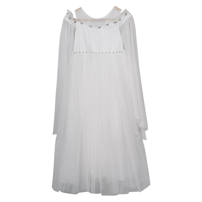 Παιδικό φόρεμα αμπιγέ για κορίτσια Aria άσπρο γάμο βάφτιση παρανυφάκι χρυσόσκονη καλό τούλι ετών online (1)