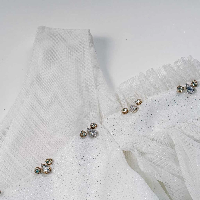 Παιδικό φόρεμα αμπιγέ για κορίτσια Aria άσπρο γάμο βάφτιση παρανυφάκι χρυσόσκονη καλό τούλι ετών online (2)