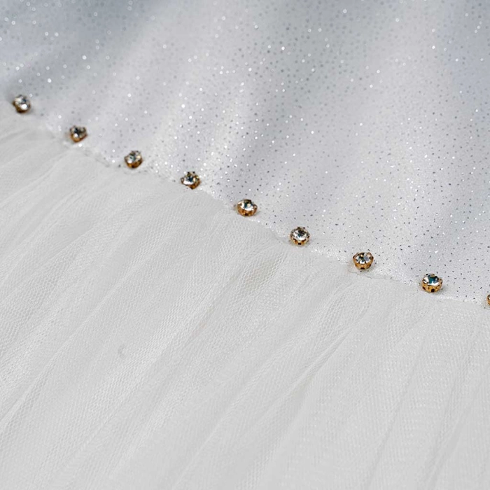 Παιδικό φόρεμα αμπιγέ για κορίτσια Aria άσπρο γάμο βάφτιση παρανυφάκι χρυσόσκονη καλό τούλι ετών online (3)
