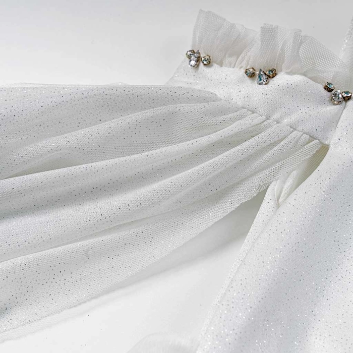 Παιδικό φόρεμα αμπιγέ για κορίτσια Aria άσπρο γάμο βάφτιση παρανυφάκι χρυσόσκονη καλό τούλι ετών online (4)