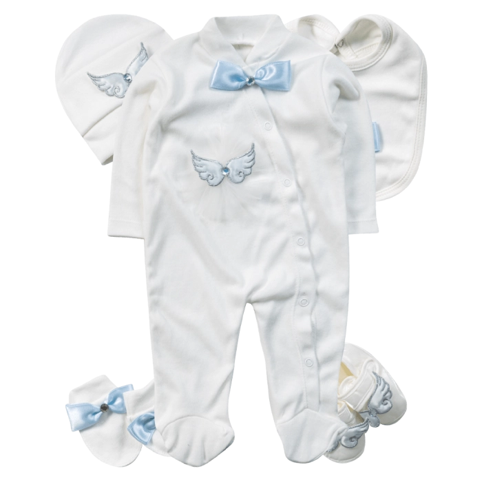 Βρεφικό φορμάκι για αγόρια Angel γαλάζιο νεογέννητο καλό πρίγκιπας στρας σετ μηνών online (1)