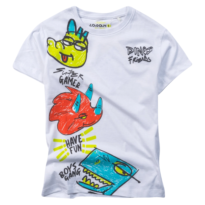 Παιδική μπλούζα Losan για αγόρια Dinos Friends άσπρο δεινόσαυρος καθημερινή καλοκαιρινό σχολείο μακό ετών online (1)