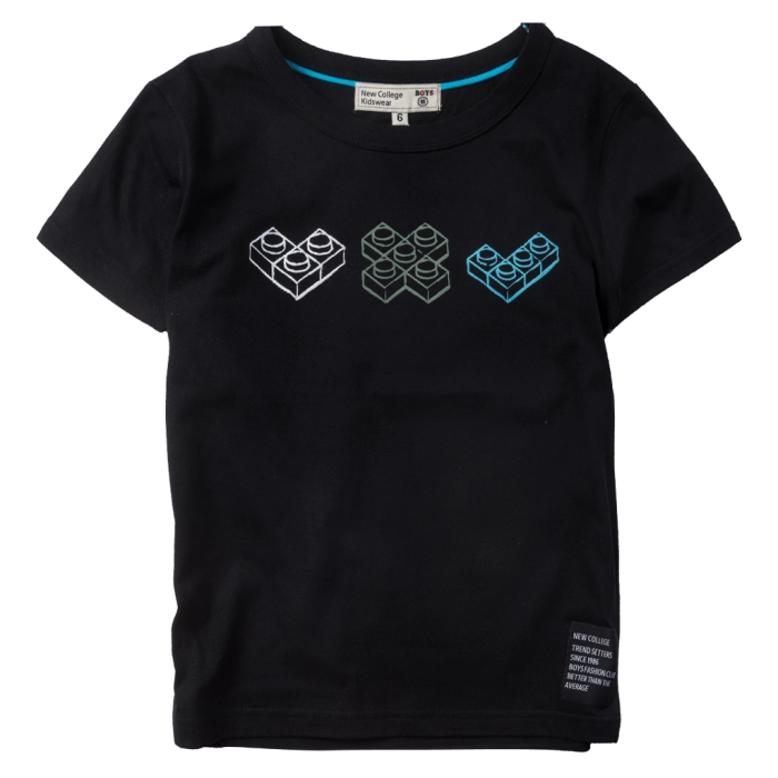 Παιδική μπλούζα New College για αγόρια Blocks μαύρο κοντομάνικες μπλούζες tshirt καλοκαιρινά μακό μοντένα ετών (1)