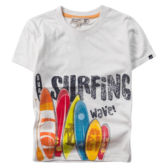 Παιδική μπλούζα New College για αγόρια Surfing άσπρο κοντομάνικες μπλούζες tshirt καλοκαιρινά μακό μοντένα ετών (1)