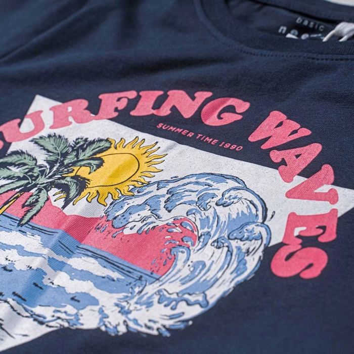 Παιδική μπλούζα Name it για αγόρια Surfing waves μπλε καθημερινή καλοκαιρινή μακό βαμβακερή άνετη ετών online (2)
