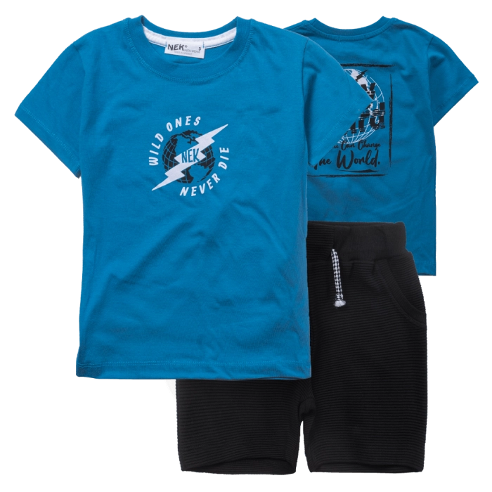 Παιδικό σετ ΝΕΚ για αγόρια Wild one μπλε καλοκαιρινά σετάκια μακό αγορίστικα με βερμούδα κοντομάνικο ετών online (1)