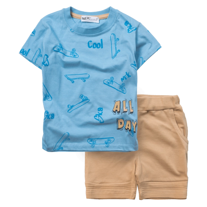 Παιδικό σετ ΝΕΚ για αγόρια All day γαλάζιο καλοκαιρινά σετάκια μακό αγορίστικα με βερμούδα κοντομάνικο ετών online (4)