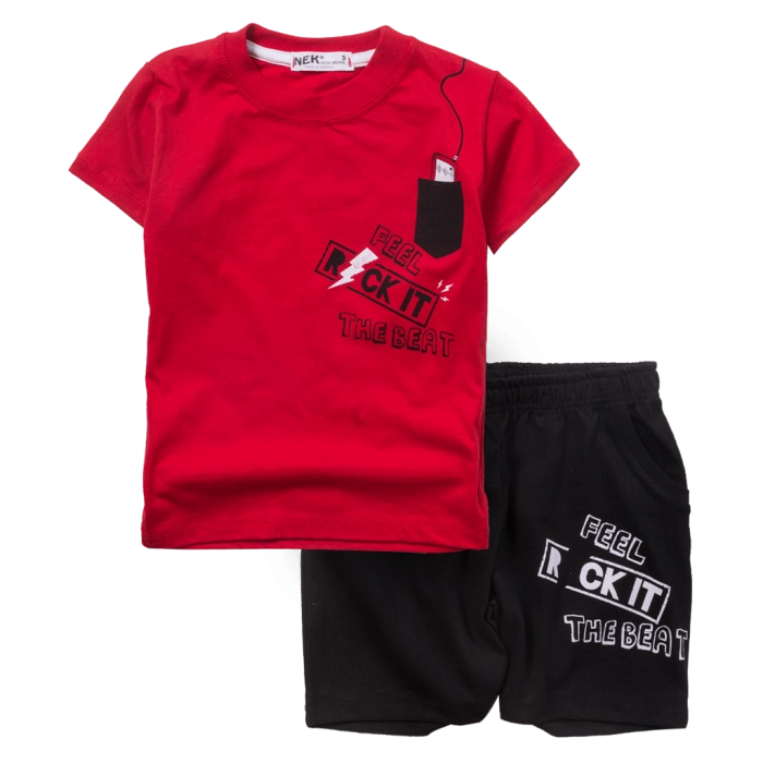 Παιδικό σετ ΝΕΚ για αγόρια Feel Rock κόκκινο καλοκαιρινά σετάκια μακό αγορίστικα με βερμούδα κοντομάνικο ετών online (4)