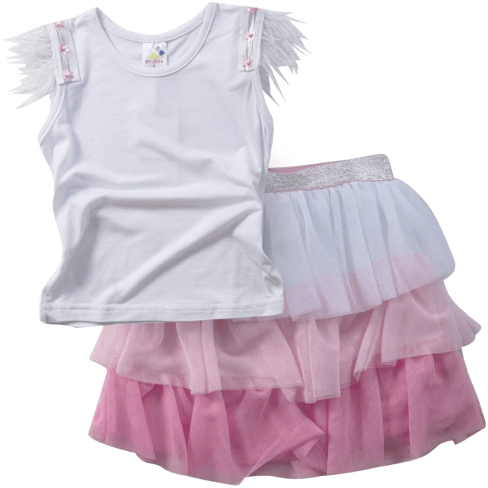 Παιδικό σετ Serafino για κορίτσια Terms άσπρο καλοκαιρινά σετάκια με τούλινη φούστα tutu ετών