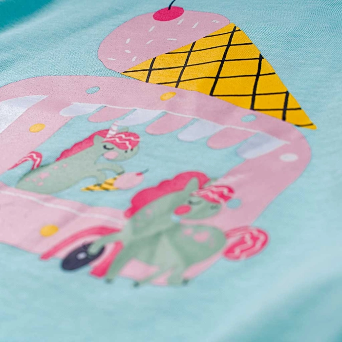Παιδική μπλούζα Name it για κορίτσια Unicream σιέλ σχολείο καθημερινό κοντή μακό βαμβακερό ετών crop online (2)