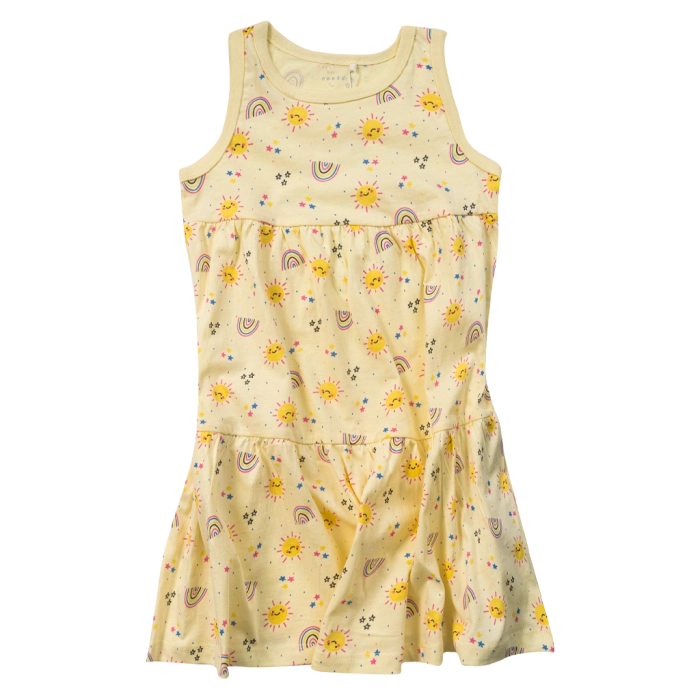 Παιδικό φόρεμα Name it για κορίτσια Rainbow κίτρινο καλοκαιρινό οικονομικό βαμβακερό μακό ετών online (1)