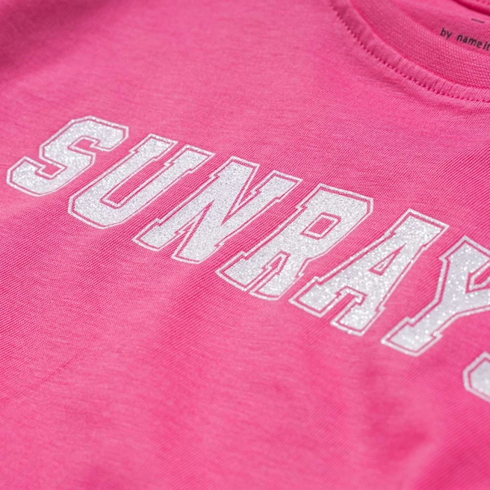 Παιδική μπλούζα Name it για κορίτσια Sunrays φούξια κοντή σχολείο καθημερινό μακό βαμβακερό ετών crop online (2)