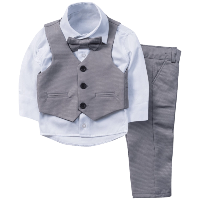 Βρεφικό σετ με γιλέκο για αγόρια Calabria γκρι κοστουμι κοστουμάκια παραγαμπράκια βαφτιστικά