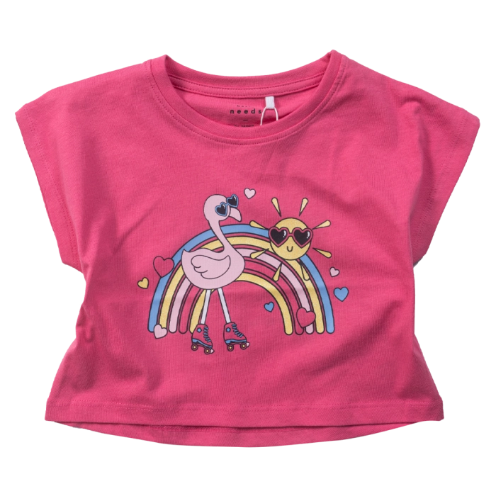 Παιδική μπλούζα Name it για κορίτσια Flamingo Roller φούξια σχολείο καθημερινό κοντή μακό βαμβακερό ετών crop online (1)