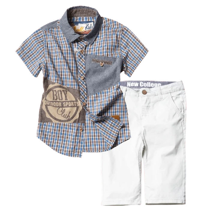 Παιδικό Πουκάμισο Mall Kids Outdoor γκρι καλοκαιρινά πουκάμισα αγορίστικα κοντομάνικα Online | Παιδική βερμούδα New College για αγόρια Whity Άσπρο αγορίστικες μοντένρες καλοκαιρινές 