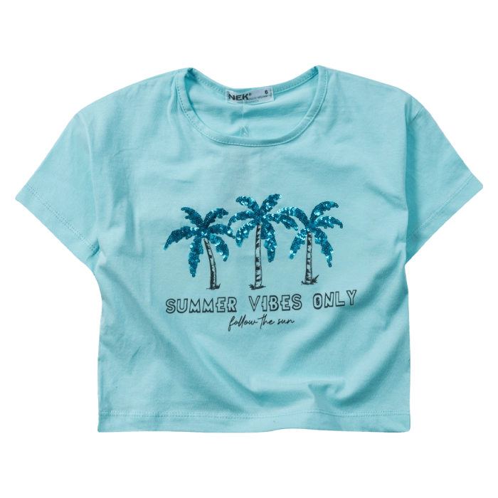 Παιδική μπλούζα ΝΕΚ για κορίτσια Palms γαλάζιο σχολείο καθημερινή βόλτα βαμβακερή καλοκαιρινή ετών Online  (1)