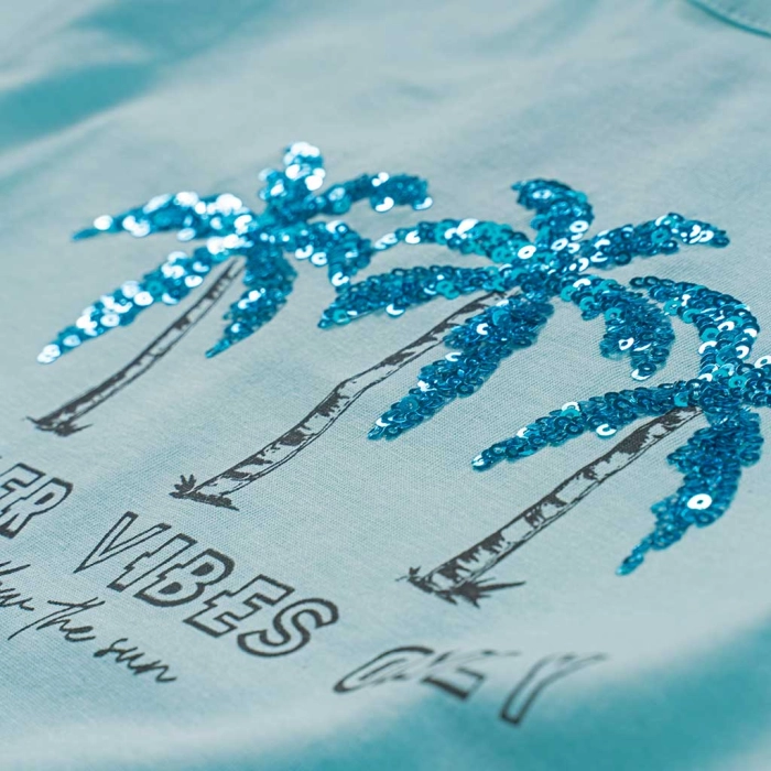 Παιδική μπλούζα ΝΕΚ για κορίτσια Palms γαλάζιο σχολείο καθημερινή βόλτα βαμβακερή καλοκαιρινή ετών Online  (2)
