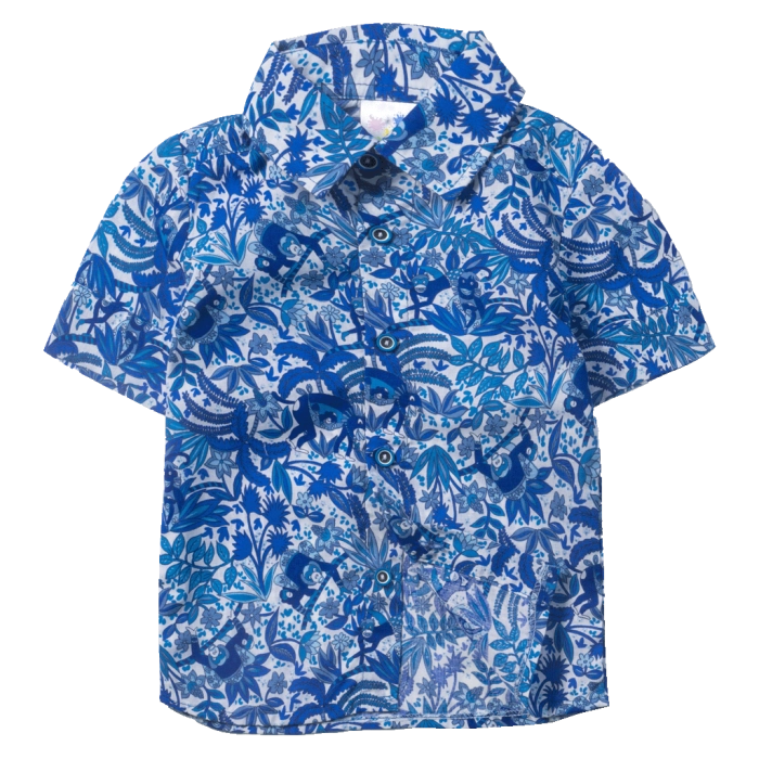 Παιδικό πουκάμισο Serafino για αγόρια Jungle μπλέ βαμβακερό καλοκαιρινό βόλτα ετών casual online (1)
