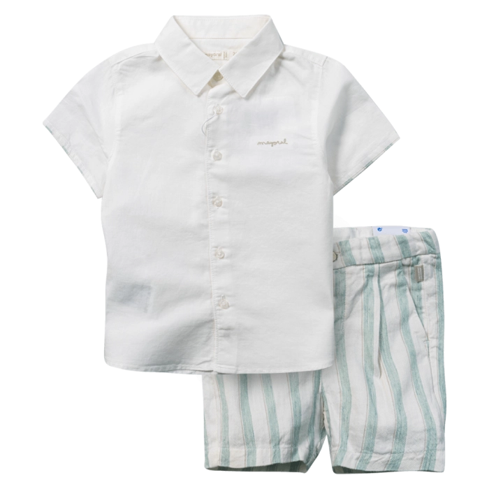 Βρεφικό σετ Mayoral για αγόρια Jinbe άσπρο βόλτα πουκάμισο καλοκαιρινό  μηνών casual online (1)