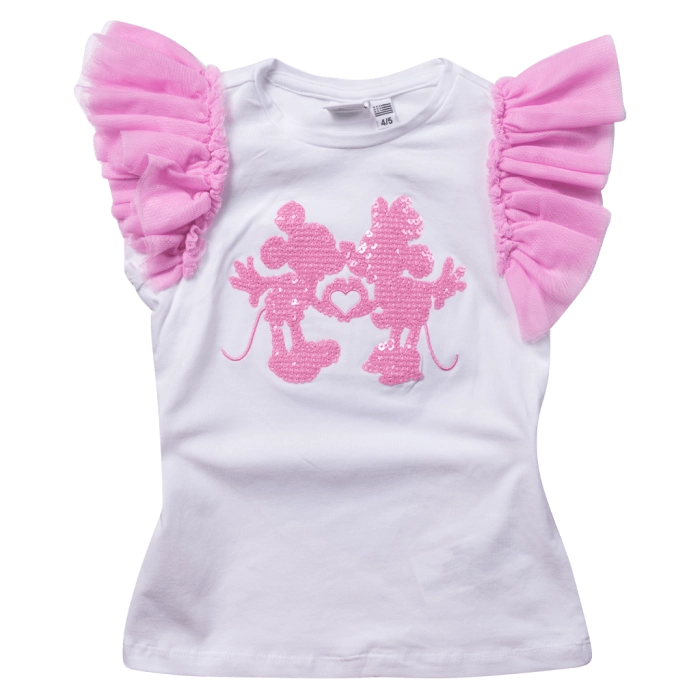 Παιδική μπλούζα Disney για κορίτσια Mouses ρόζ τούλι βόλτα καλοκαιρινή παγιέτες ετών casual online (1)