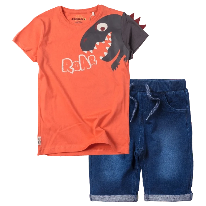 Παιδική μπλούζα Losan για αγόρια dino roar πορτοκαλί t-shirt αγορίστικα καλοκαιρινά κοντομάνικα μακό ετών | Παιδική βερμούδα τζιν Losan για αγόρια summer kids μπλε μοντέρνες βερμούδες καλοκαιρινές jean ετών 