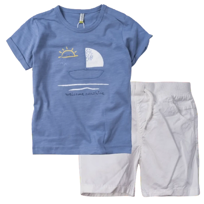 Βρεφική μπλούζα losan για αγόρια sunshine μπλε καλοκαιρινή καθημερινή μπλουζα  βρεφη (1) | Βρεφική βερμούδα Losan για αγόρια pal άσπρο σορτσάκια καλοκαιρινά κοντά κοριτσίστικα ετών (1) 