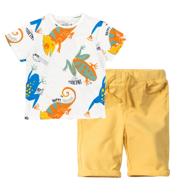 Παιδική μπλούζα Losan για αγόρια Frogies άσπρο καθημερινή καλοκαιρινό σχολείο μακό ετών online (2) | Παιδική βερμούδα Losan για αγόρια porto κίτρινο καλοκαιρινές αγορίστικες βερμούδες ελληνικές υφασμάτινες 