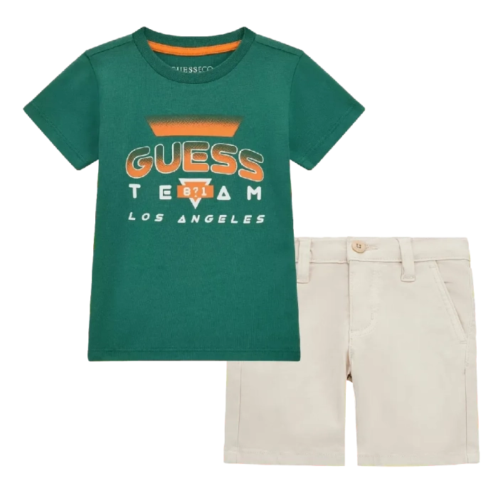 Παιδική μπλούζα GUESS για αγόρια Team 81 πράσινο επώνυμη καλοκαιρινή βαμβακερή καθημερινή άνετη ετών online (2) | Παιδική βερμούδα GUESS για αγόρια Sanji (2-7) μπεζ αγορίστικη καλοκαιρινή μοντέρνα ιδιαίτερη επώνυμη ποιοτική (3) 