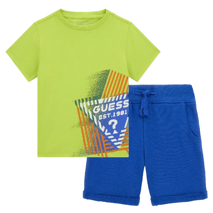 Παιδική μπλούζα Guess για αγόρια Est λαχανί επώνυμη καλοκαιρινή βαμβακερή καθημερινή άνετη ετών online (4) | Παιδική βερμούδα Guess για αγόρια Lucky μπλε  8-18 καλοκαιρινή μακό επώνυμη αθλητική ετών online (2) 