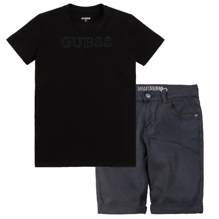 Παιδική μπλούζα Guess για αγόρια Armor μαύρο επώνυμη καλοκαιρινή μακό άνετη ετών online (2) | Παιδική βερμούδα GUESS για αγόρια Smart Black μαύρο (1) 