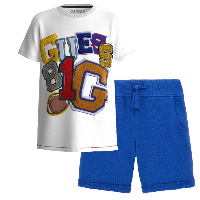 Παιδική μπλούζα Guess για αγόρια Baseball άσπρο επώνυμη καλοκαιρινή μακό άνετη ετών online (3) | Παιδική βερμούδα Guess για αγόρια Lucky μπλε  8-18 καλοκαιρινή μακό επώνυμη αθλητική ετών online (2) 