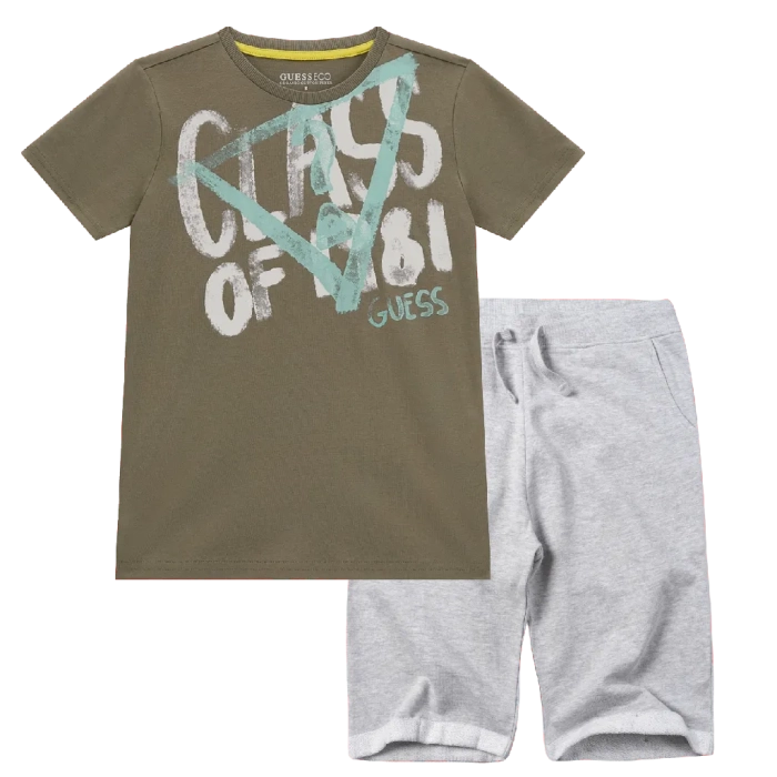 Παιδική μπλούζα Guess για αγόρια Immune χακί επώνυμη καλοκαιρινή μακό αθλητική ετών online (2) | Παιδική βερμούδα Guess για αγόρια Animation γκρι καλοκαιρινές επώνυμες καθημερινές μονόχρωμες online (1) 