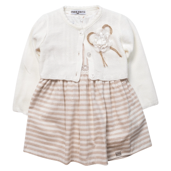 Βρεφικό φόρεμα Εβίτα για κορίτσια Alita μπεζ καλοκαιρινό βόλτα γιορτή μηνών μωρό κορδέλα μηνών online (1)