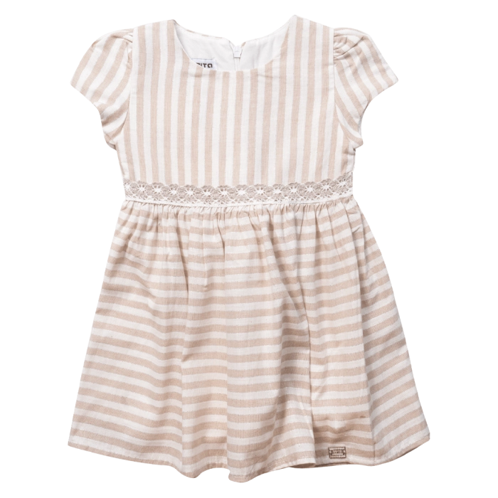 Βρεφικό φόρεμα Εβίτα για κορίτσια Alita μπεζ καλοκαιρινό βόλτα γιορτή μηνών μωρό κορδέλα μηνών online (2)