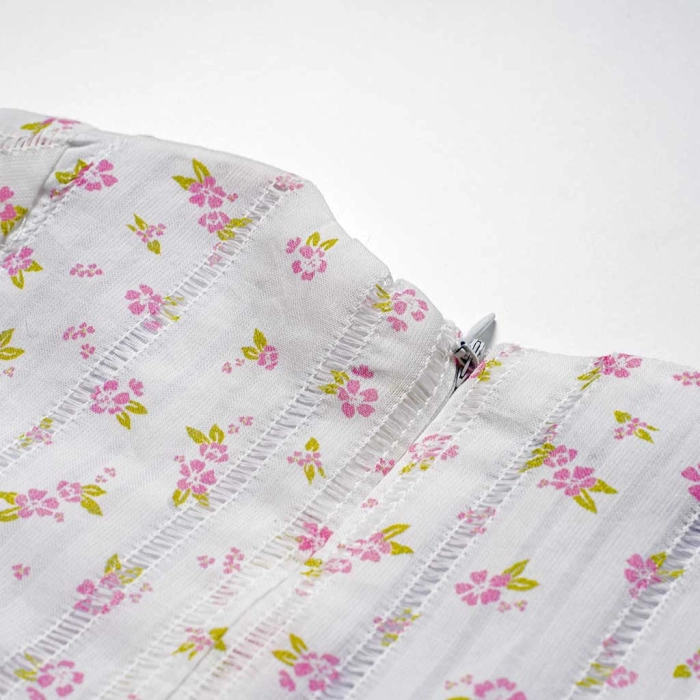Βρεφικό φόρεμα Εβίτα για κορίτσια Manolia άσπρο καλοκαιρινό βόλτα γιορτή μηνών μωρό κορδέλα μηνών online (1)