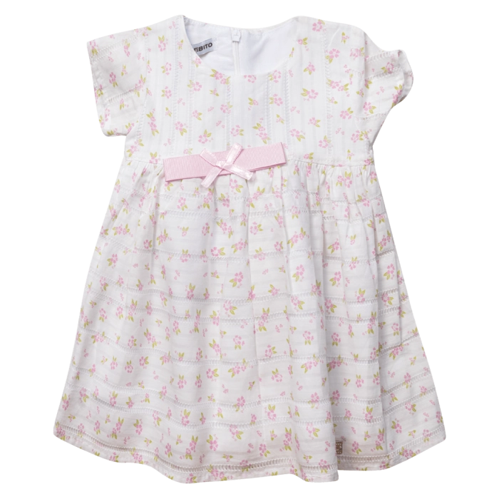 Βρεφικό φόρεμα Εβίτα για κορίτσια Manolia άσπρο καλοκαιρινό βόλτα γιορτή μηνών μωρό κορδέλα μηνών online (2)