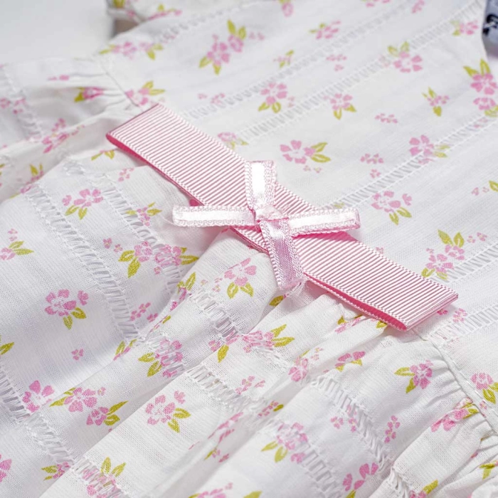 Βρεφικό φόρεμα Εβίτα για κορίτσια Manolia άσπρο καλοκαιρινό βόλτα γιορτή μηνών μωρό κορδέλα μηνών online (4)