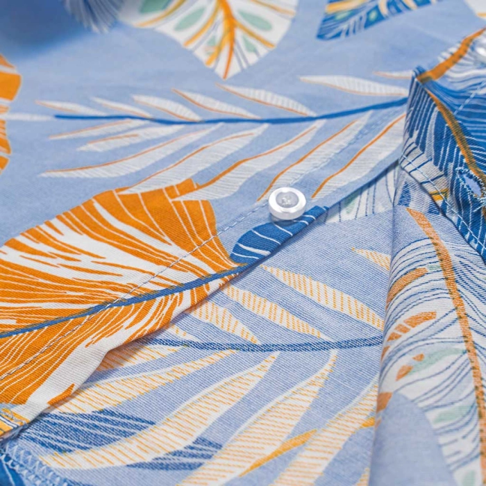 Παιδικό πουκάμισο New College για αγόρια Curacao γαλάζιο φλοράλ  γιακάς μοντέρνα καλοκαιρινά κοντομάνικα ετών online (2)