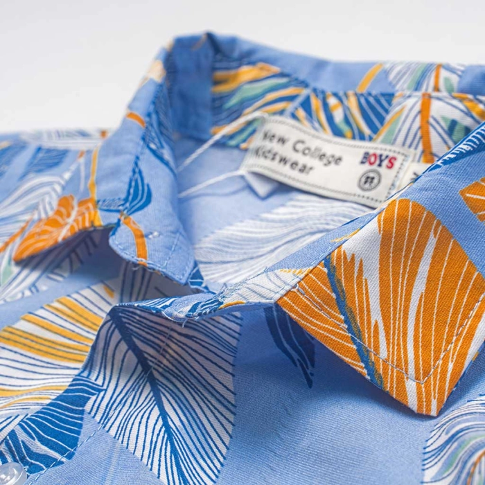 Παιδικό πουκάμισο New College για αγόρια Curacao γαλάζιο φλοράλ  γιακάς μοντέρνα καλοκαιρινά κοντομάνικα ετών online (3)