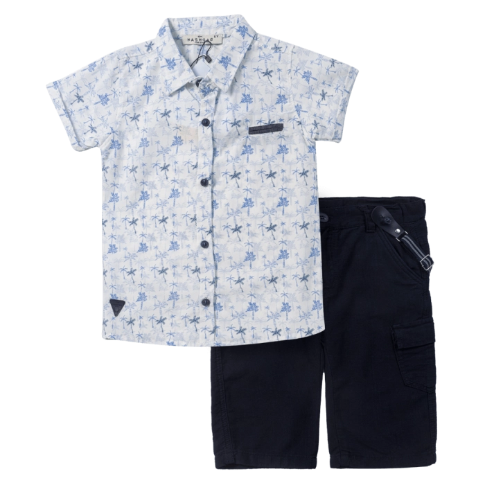 Παιδικό σετ Hashtag για αγόρια Palms μπλε με πουκάμισο με παντελονάκι αγορίστικα online (1)