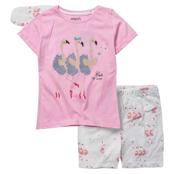 Παιδική πιτζάμα Εβίτα για κορίτσια Flamingo ροζ καλοκαιρινές πιτζάμες μακό κοντομάνικες βαμβακερές ετών online (1)