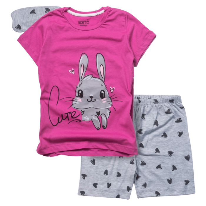 Παιδική πιτζάμα Εβίτα για κορίτσια Rabbit φούξια καλοκαιρινές πιτζάμες μακό κοντομάνικες βαμβακερές ετών online (1)