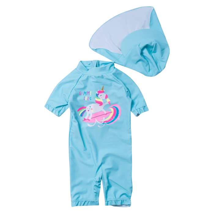 Παιδικό μαγιό Minoti για κορίτσια ολόσωμο Unicorn vibes γαλάζιο για θάλασσα προστασία UV ήλιο ρούχα για παραλία ετών online  (1)