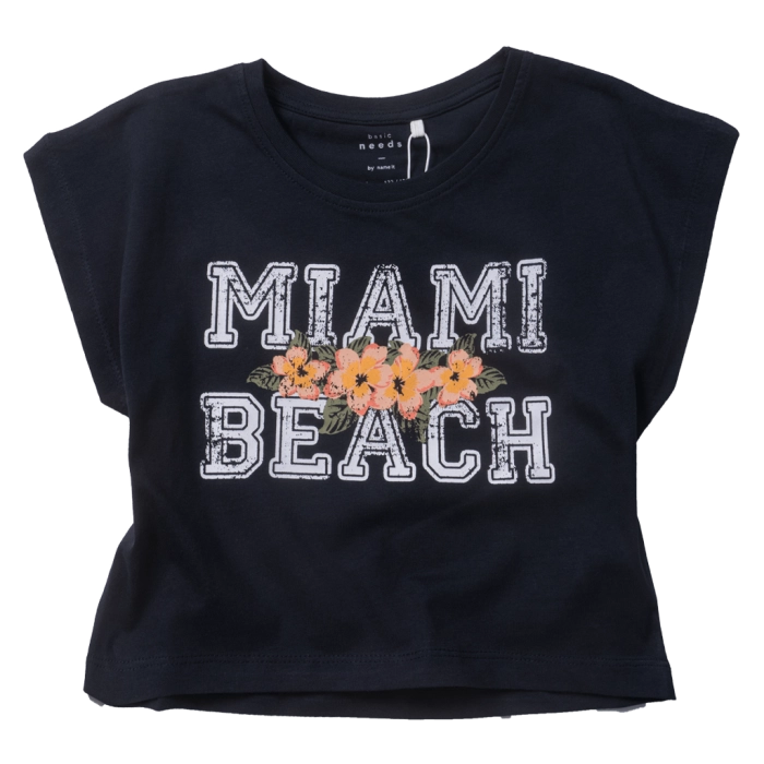 Παιδική μπλούζα Name it για κορίτσια Miami Beach μπλε κοντή σχολείο καθημερινό μακό βαμβακερό ετών crop online (1)
