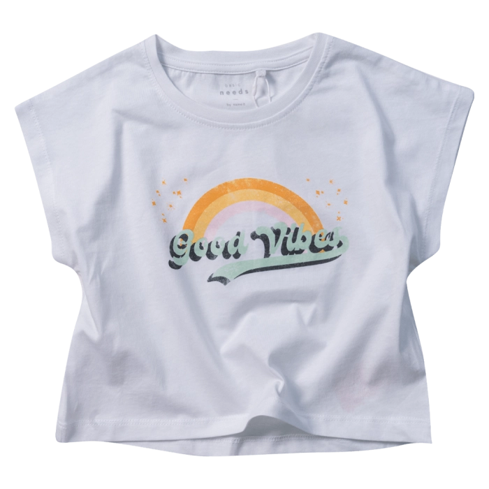 Παιδική μπλούζα Name it για κορίτσια Sun Vibes άσπρο κοντή σχολείο καθημερινό μακό βαμβακερό ετών crop online (1)